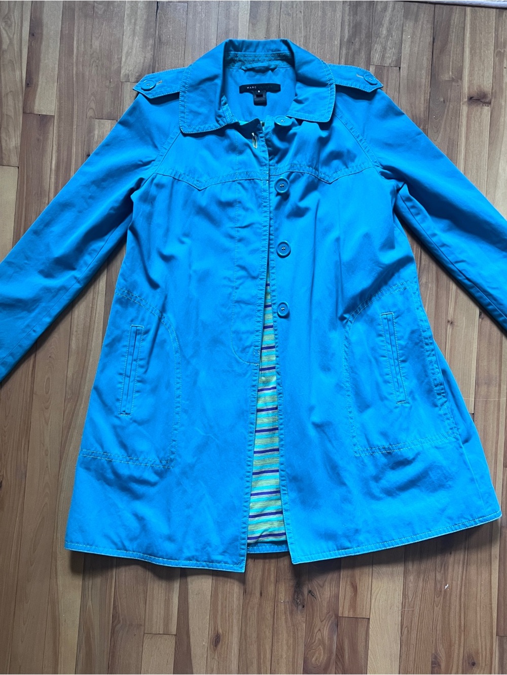 Marc Jacobs Vintage Turquoise Single-Breasted Trench Coat, 60s/Mod Style